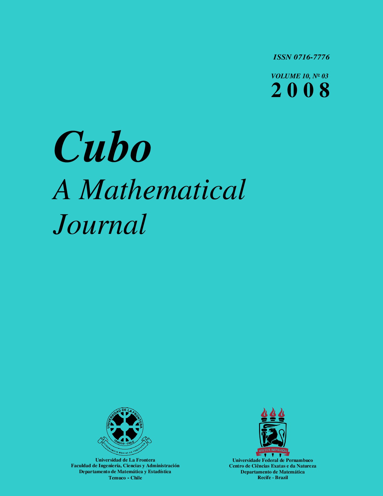 					View Vol. 10 No. 3 (2008): CUBO, A Mathematical Journal
				